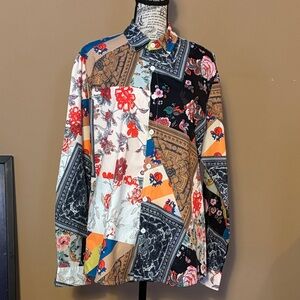 ROMWE Women’s Colorful Patchwork Button Down Shirt